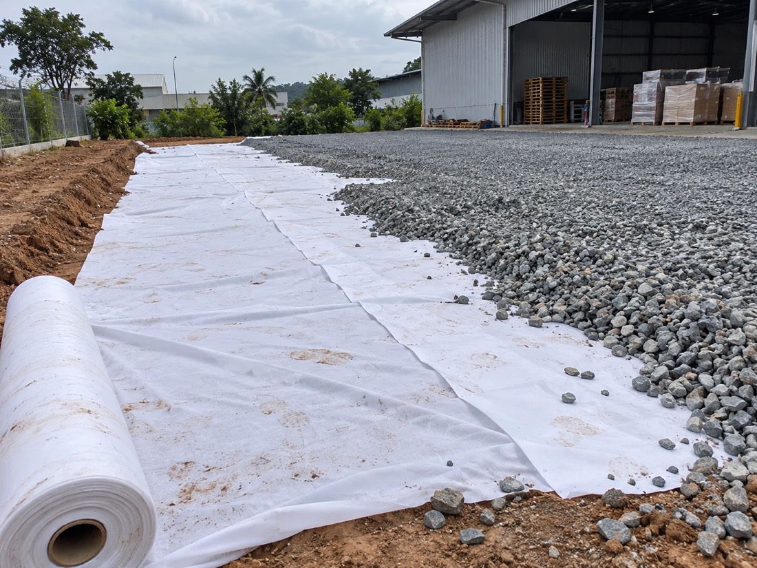 AeroTex rolled out under aggregate in a warehouse yard